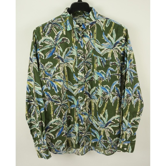 Hartford Other - Hartford Men's XL Long Sleeve Green Blue Palm Tree Jersey Cotton Hawaiian‎ Shirt